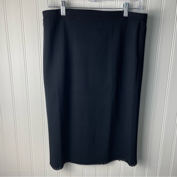 Grace Dane Lewis‎ Black Knit Lace Beaded Hem Pencil Skirt Stretch Knit sz L - Picture 2 of 9